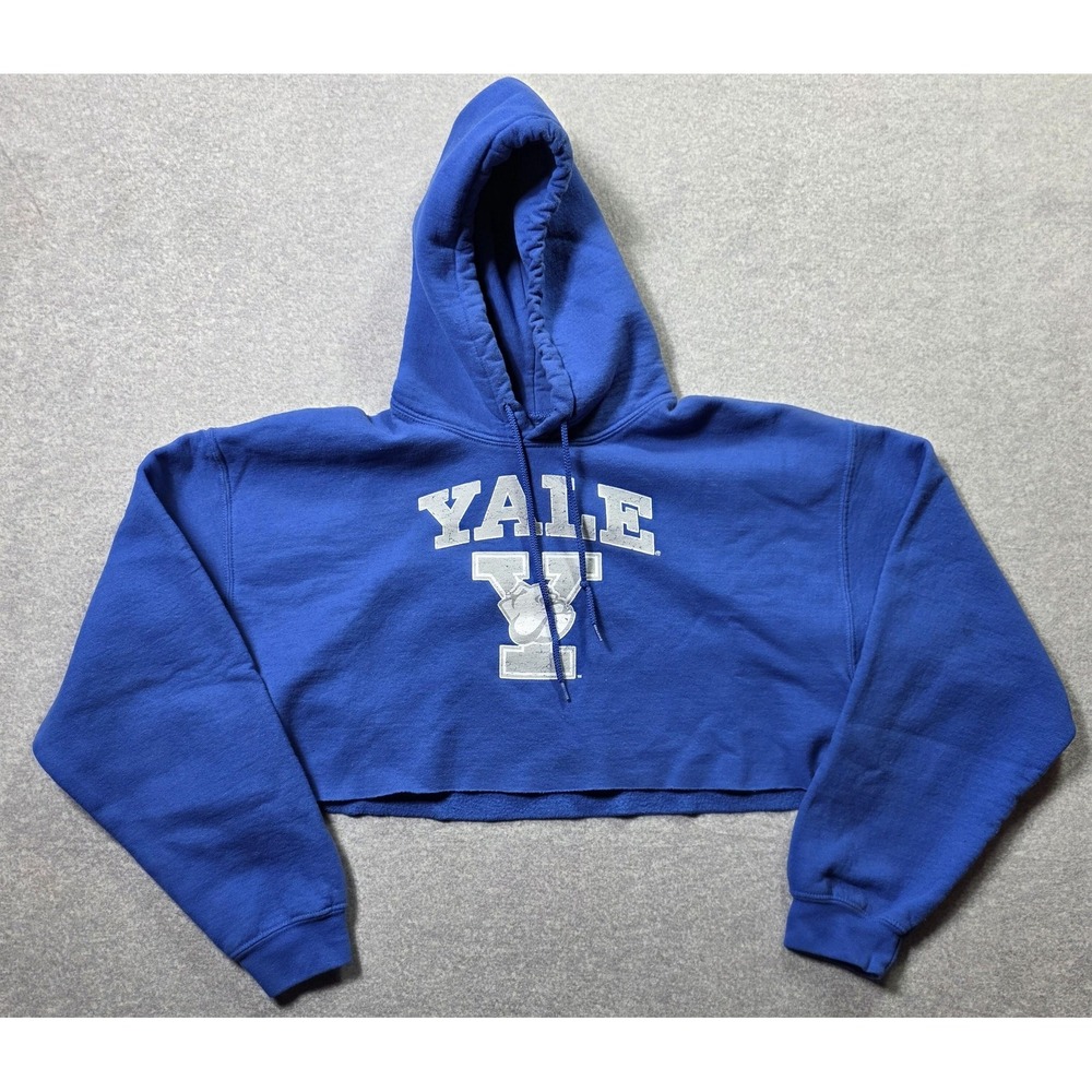 Yale Bulldogs Hoodie Sweatshirt Womens Large Blue NCAA Football Cropped Top